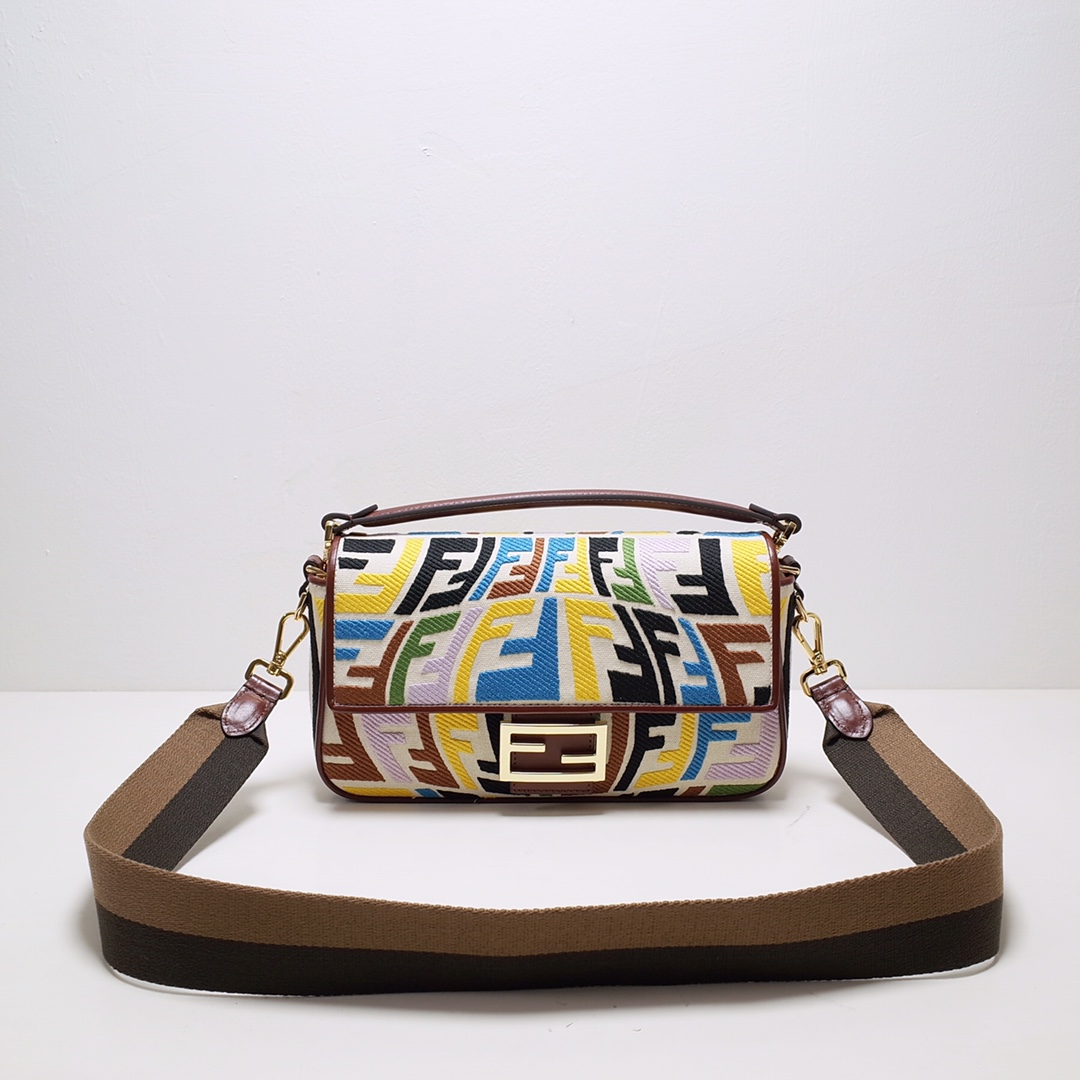 Bagsaaa F**di Baguette Vertigo Canvas Bag With Multicolor Logo - 27*6*15cm