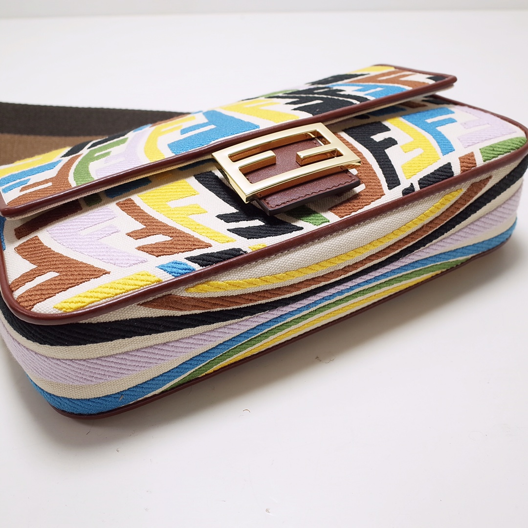 Bagsaaa F**di Baguette Vertigo Canvas Bag With Multicolor Logo - 27*6*15cm