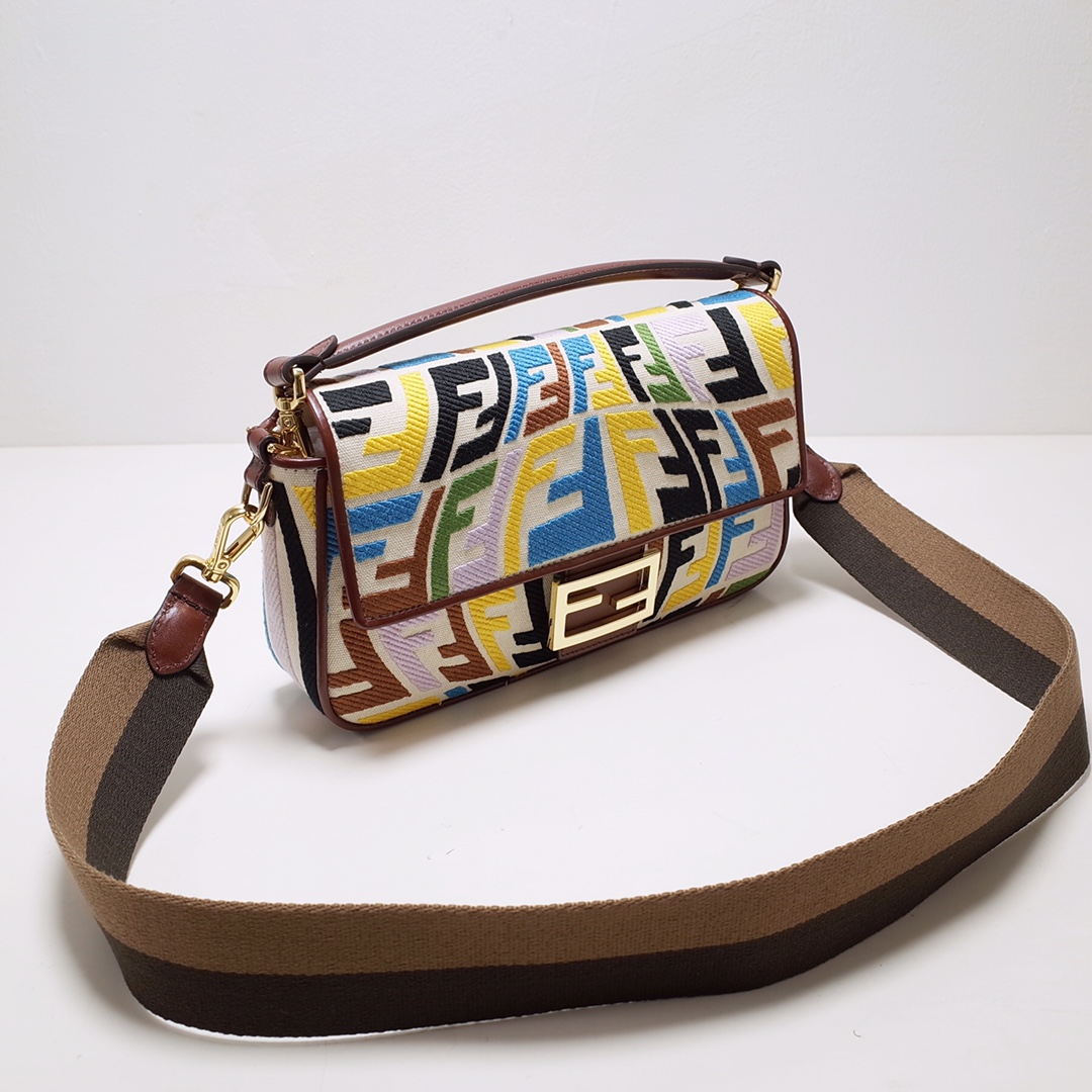 Bagsaaa F**di Baguette Vertigo Canvas Bag With Multicolor Logo - 27*6*15cm