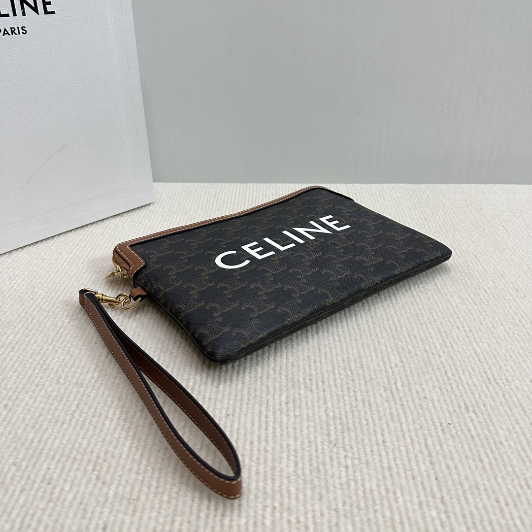 Bagsaaa Ce1i*e Small Pouch With Strap In Triomphe Canvas With Ce1i*e Print - 25 x 17.5 x 1 CM