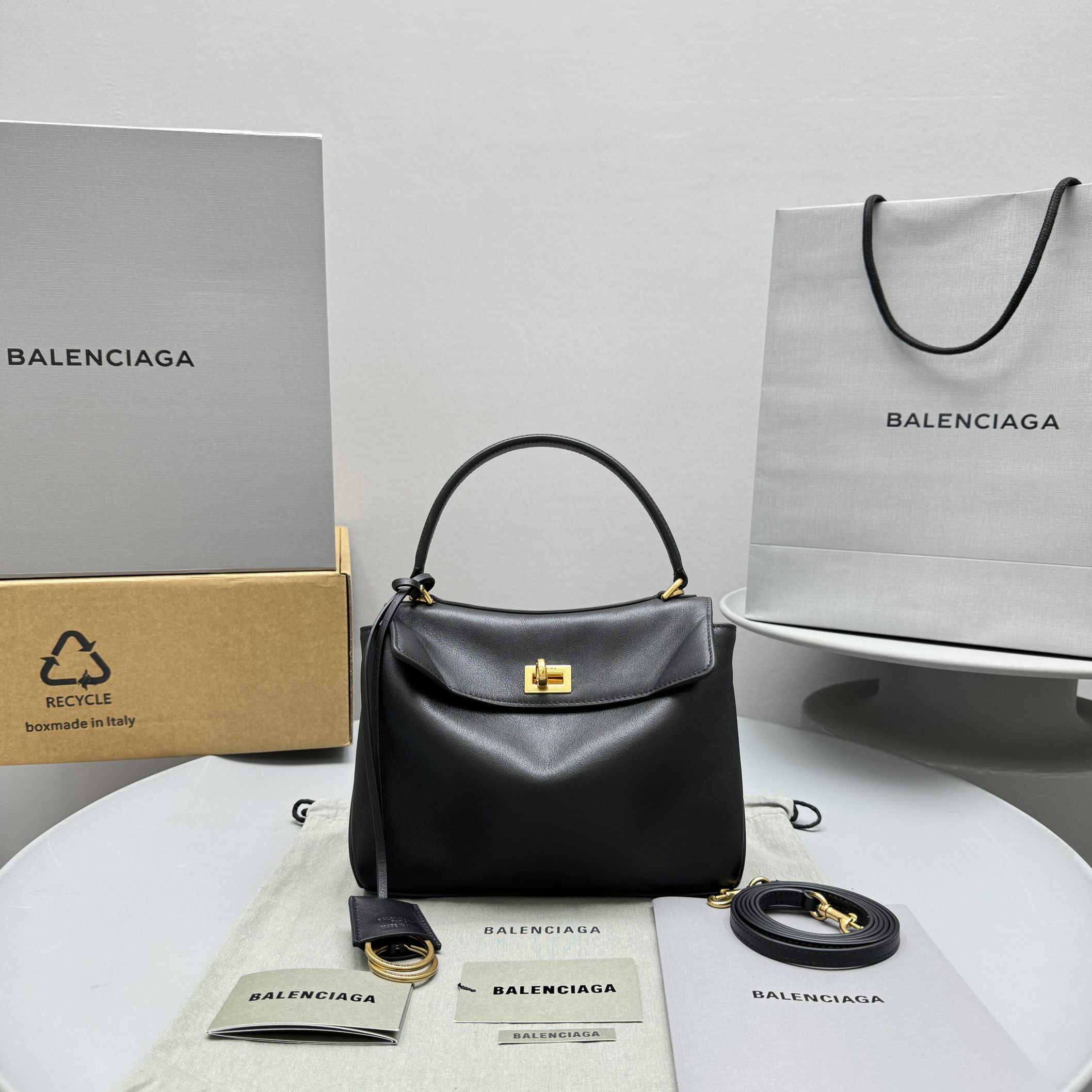 Bagsaaa Ba1en*iaga Rodeo Mini Handbag in Black - 23x10x8cm