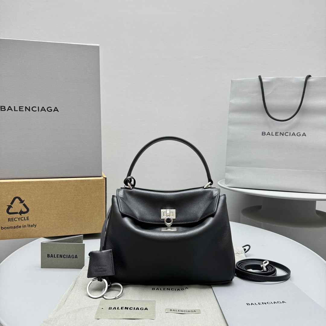 Bagsaaa Ba1en*iaga Rodeo Mini Handbag in Black & Silver - 23x10x8cm