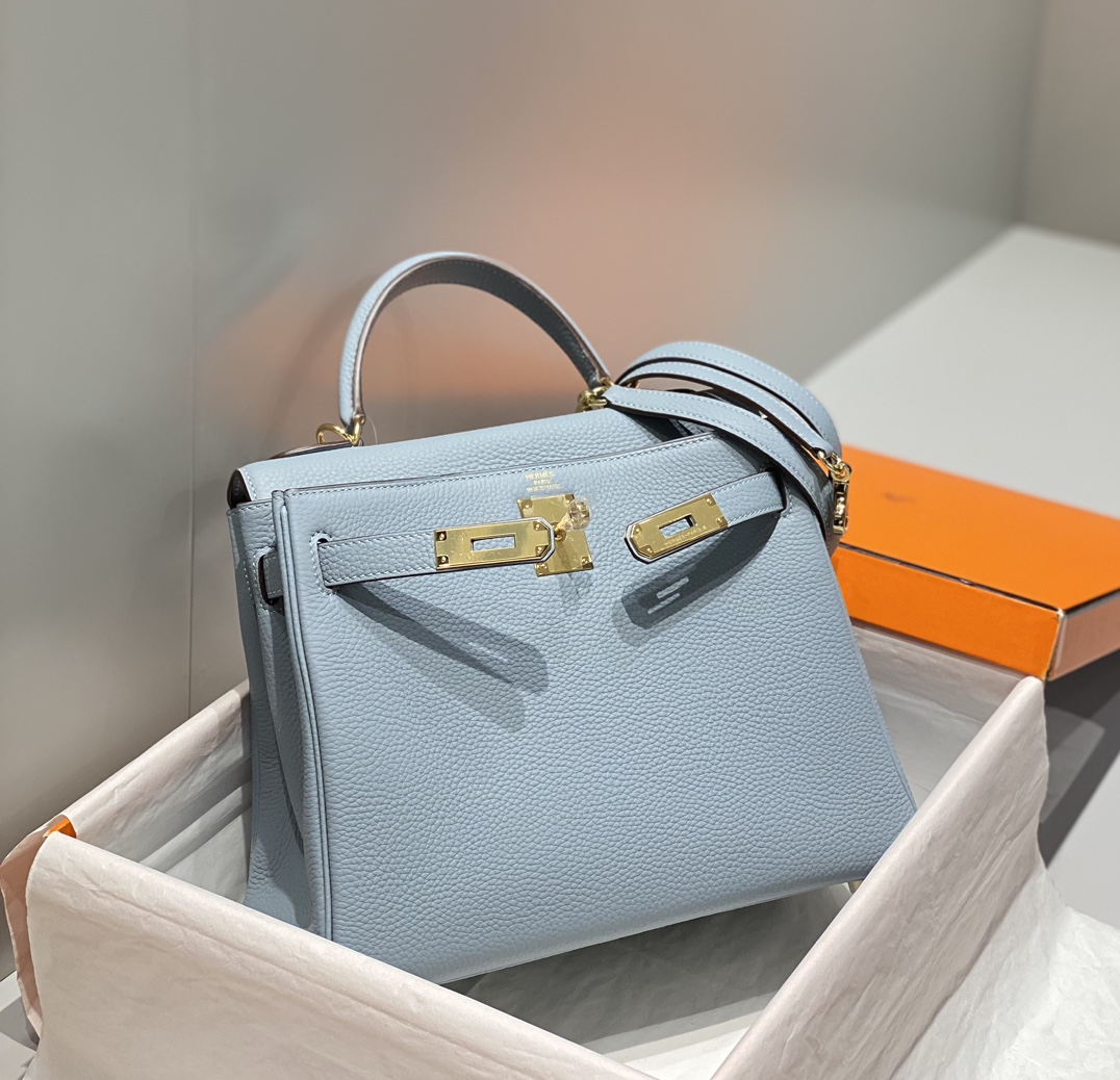 Bagsaaa H**me5 Kelly Light Blue Togo & Gold Hardware - 28cm