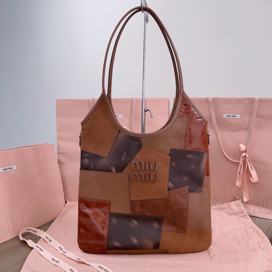 Bagsaaa M1um1u IVY leather patchwork bag - 40x35cm