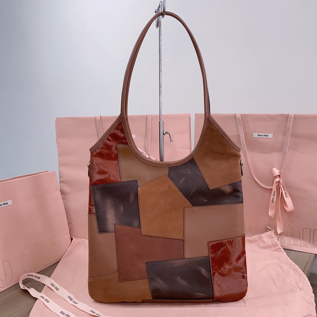 Bagsaaa M1um1u IVY leather patchwork bag - 40x35cm