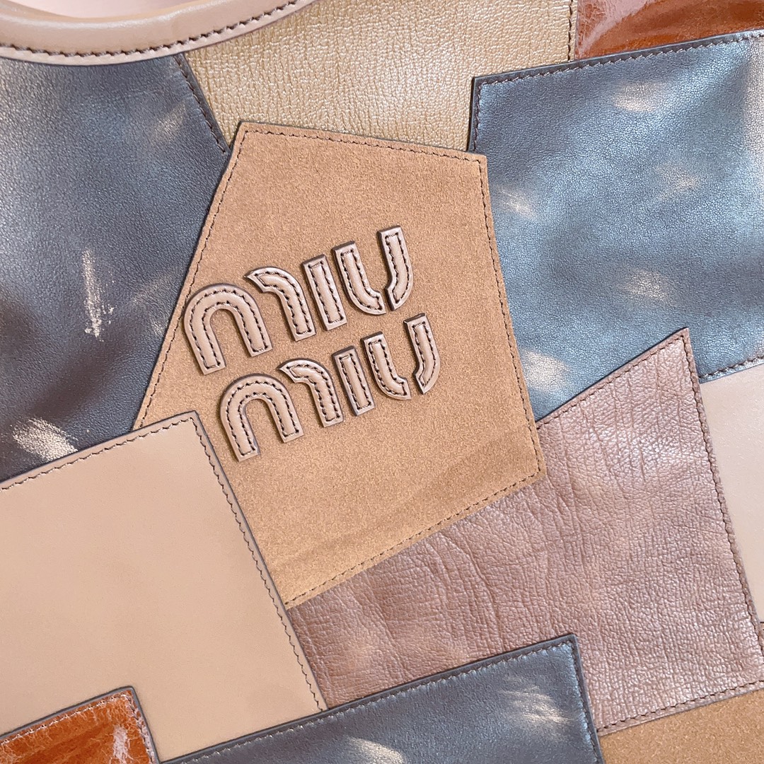 Bagsaaa M1um1u IVY leather patchwork bag - 40x35cm