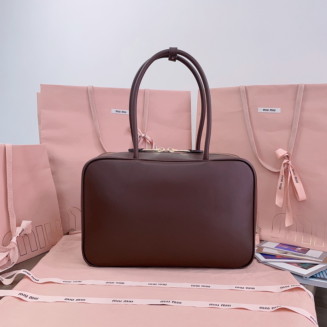 Bagsaaa Miu Miu Leather Beau bag 5BB117 Briarwood - 34x23x10 cm
