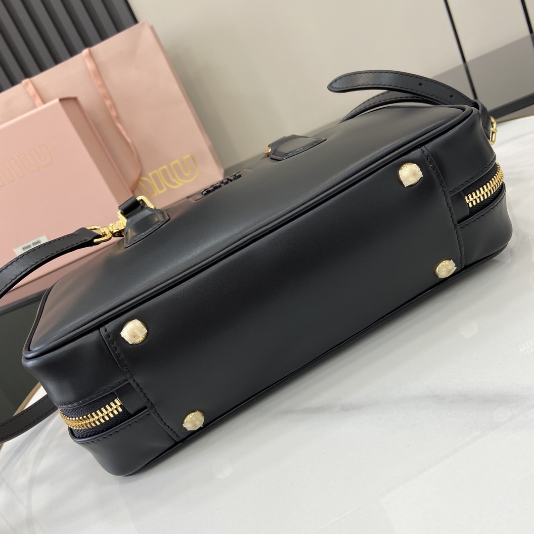 Bagsaaa Miu Miu Large Arcadie leather bag 5BB148 black - 27X12X9Cm