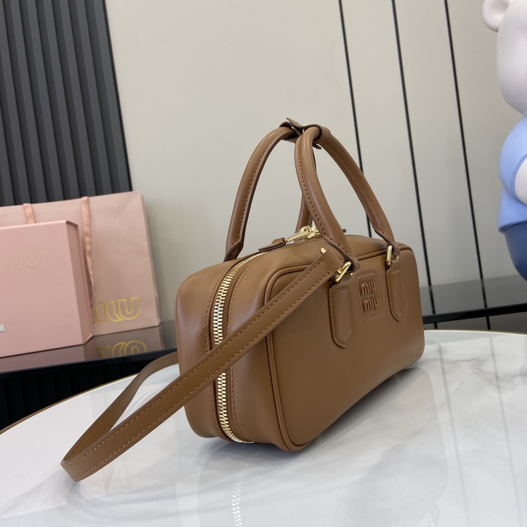 Bagsaaa Miu Miu Large Arcadie leather bag 5BB148 brown - 27X12X9Cm