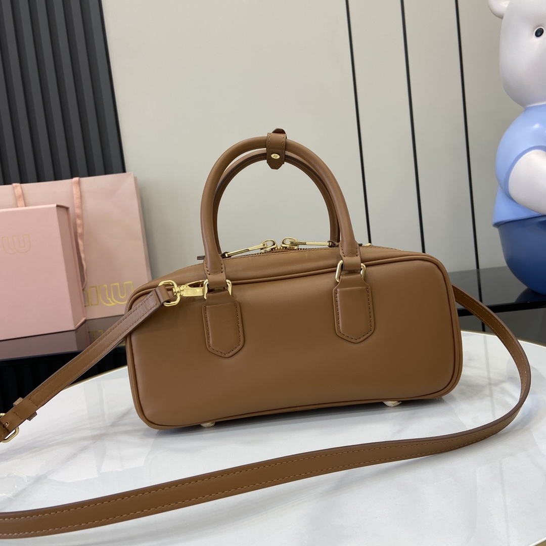 Bagsaaa Miu Miu Large Arcadie leather bag 5BB148 brown - 27X12X9Cm