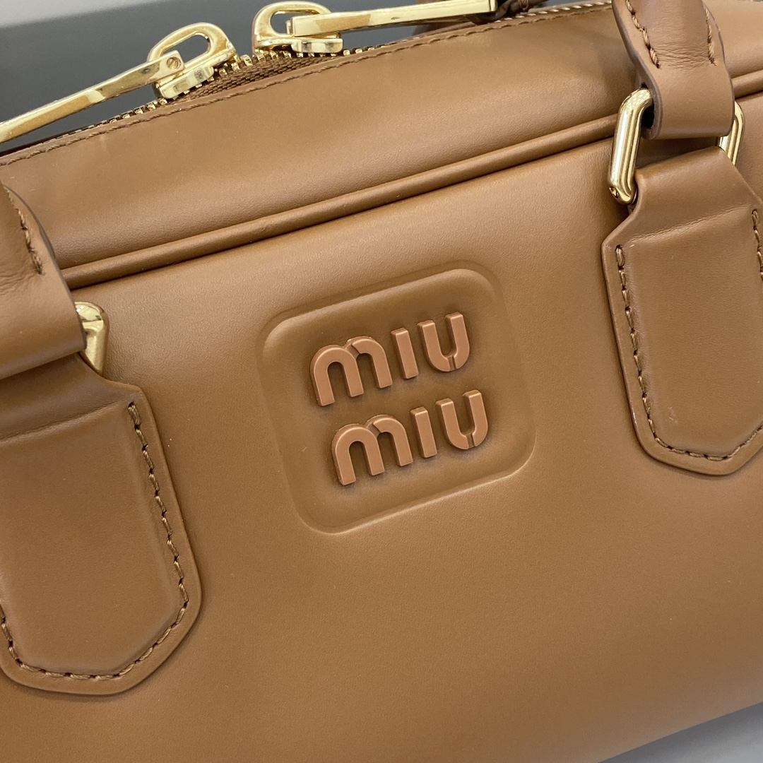 Bagsaaa Miu Miu Large Arcadie leather bag 5BB148 brown - 27X12X9Cm