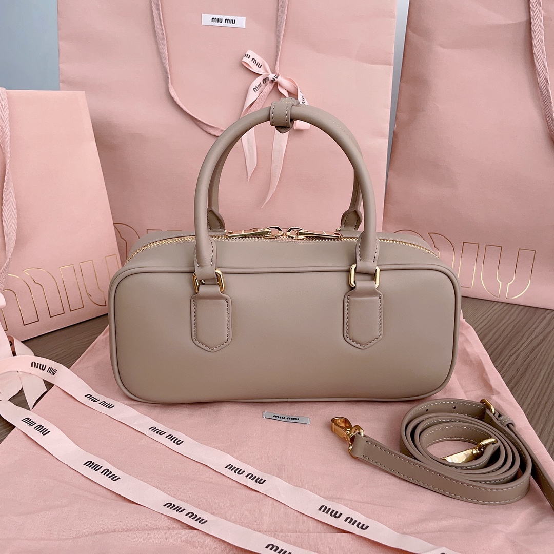 Bagsaaa Miu Miu Large Arcadie leather bag 5BB148 beige - 27X12X9Cm
