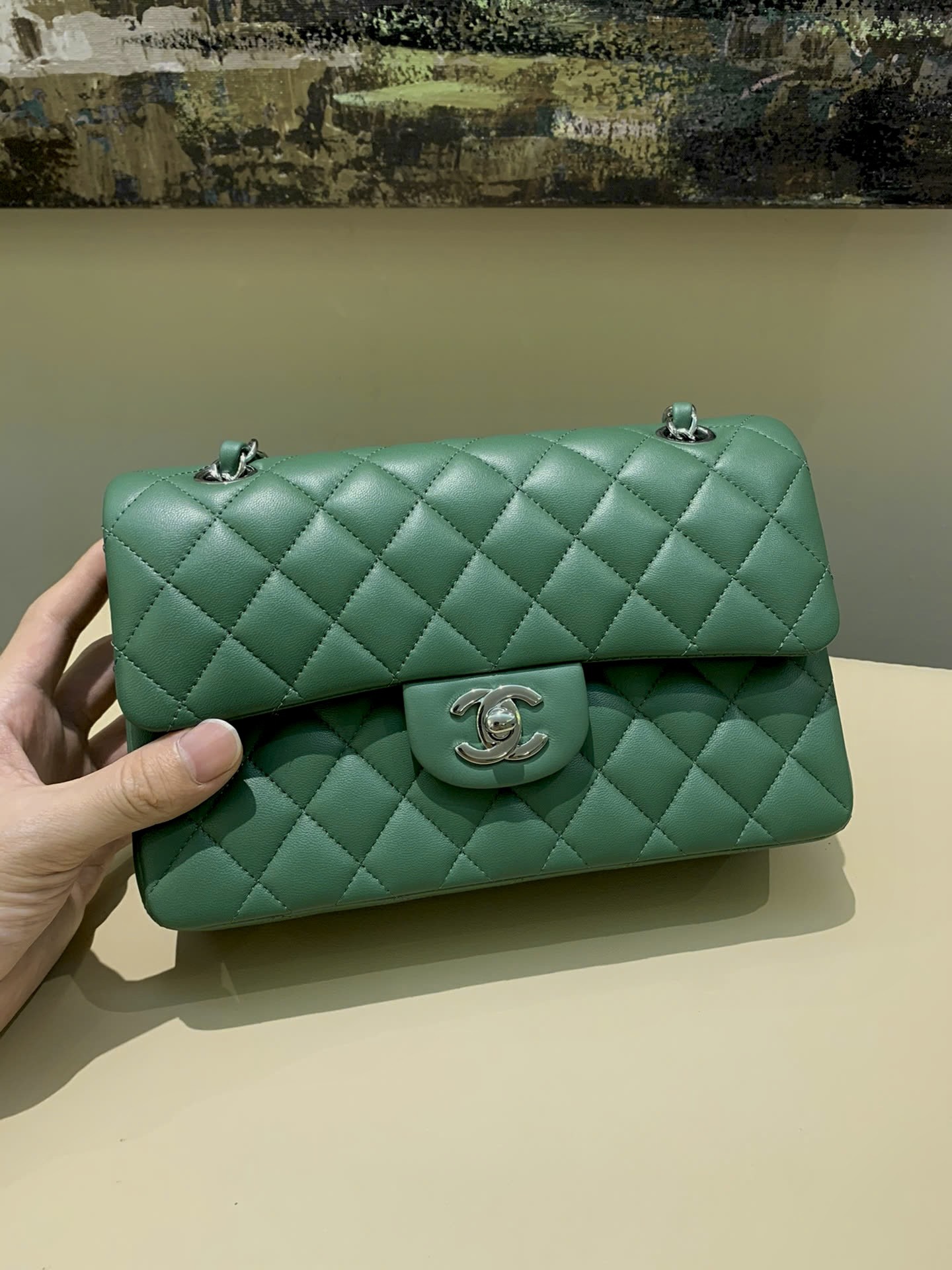 Bagsaaa Ch**el Flap Bag Green & Silver Hardware - 23m