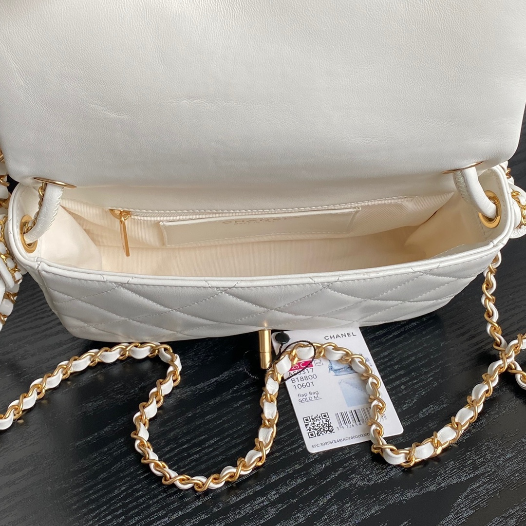 Bagsaaa Ch**el Flap Bag with Top Handle AS5317 White Lambskin - 22 x 24 x 6cm