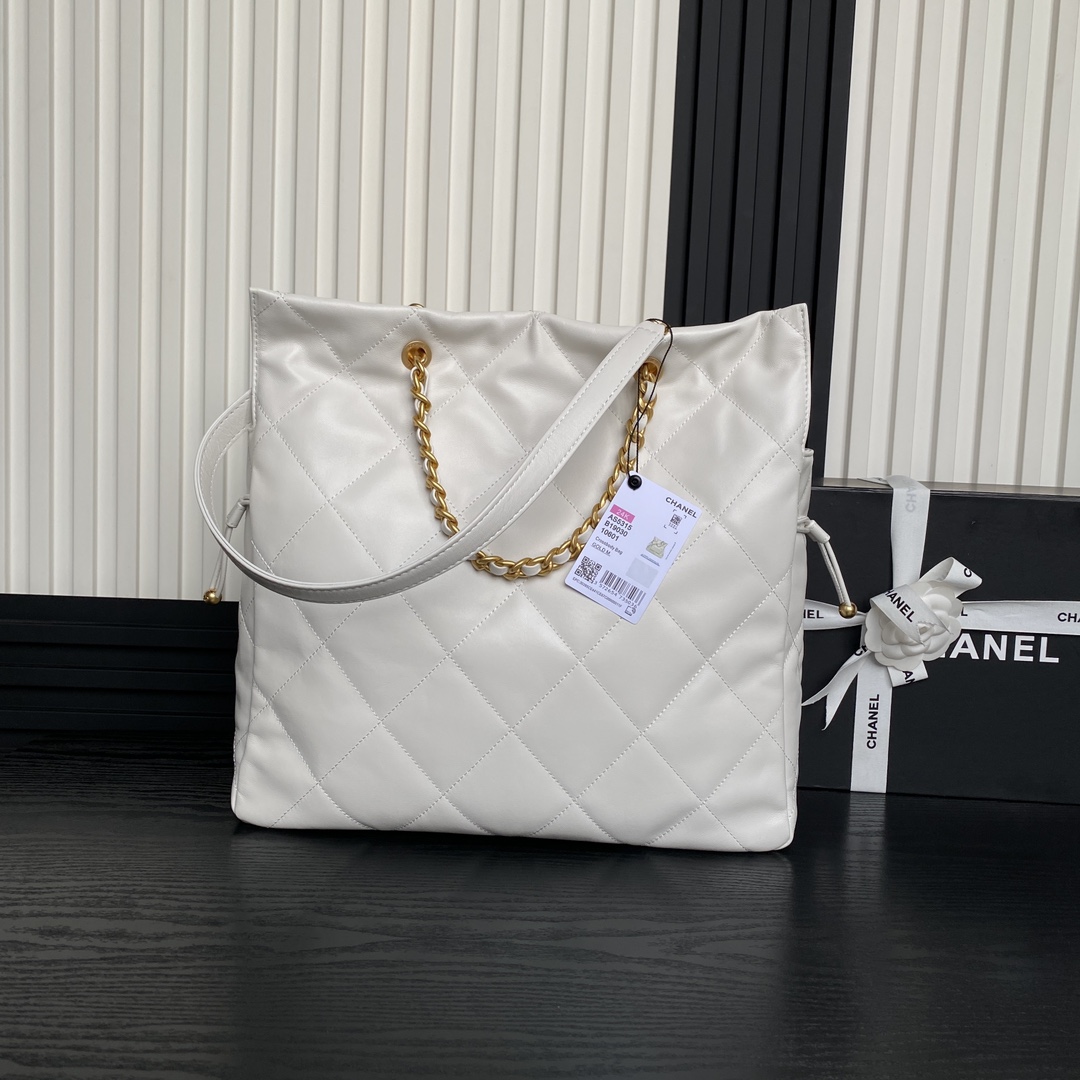 Bagsaaa Ch**el Shopping Bag AS5315 White Lambskin - 34 x 36 x 12cm