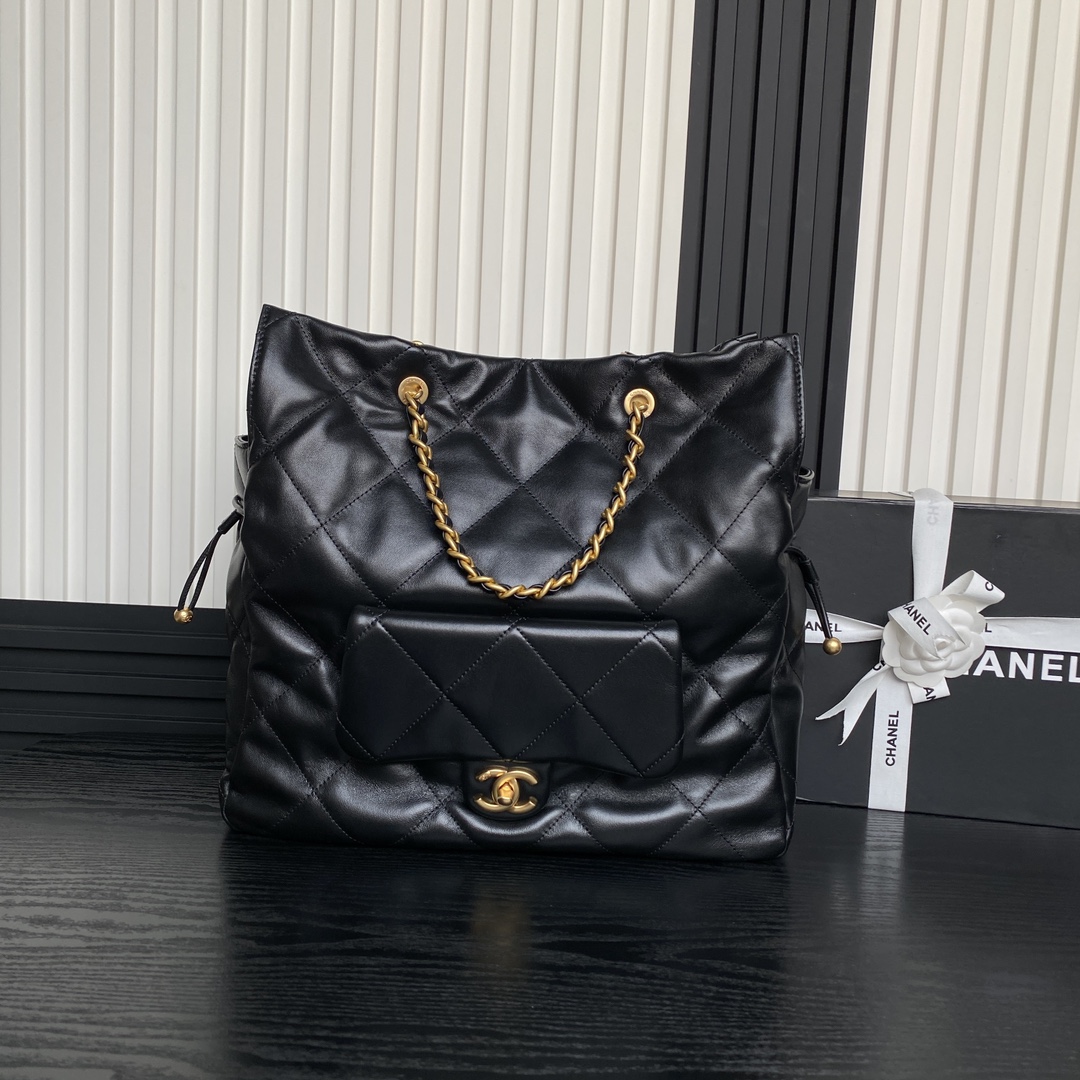 Bagsaaa Ch**el Shopping Bag AS5315 Black Lambskin - 34 x 36 x 12cm