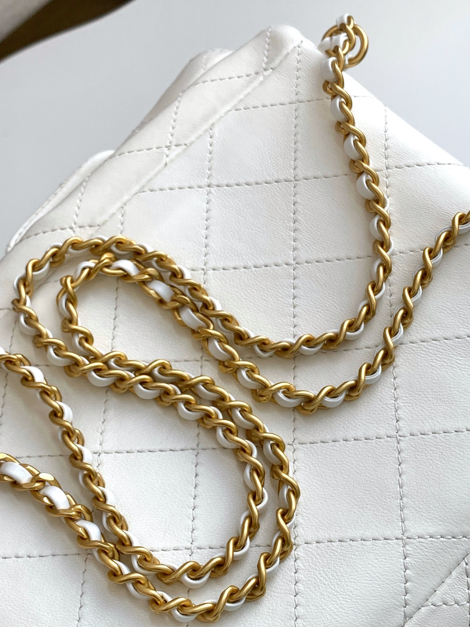Bagsaaa Ch**el Backpack AS5310 White Lambskin - 24.5 x 18 x 8cm
