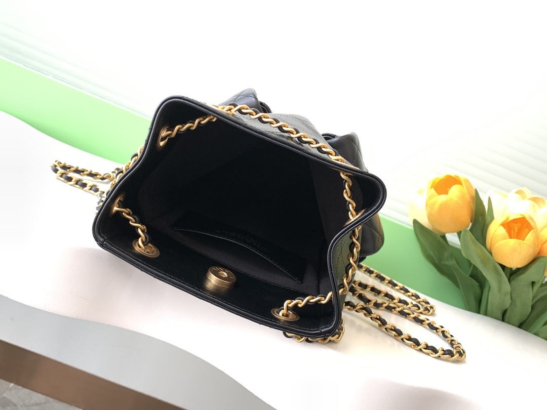 Bagsaaa Ch**el Backpack AS5310 Black Lambskin - 24.5 x 18 x 8cm
