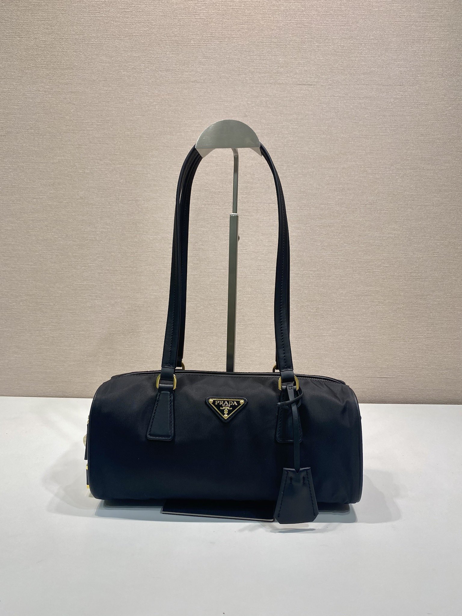 Bagsaaa Pra*a Re-Nylon and leather medium top-handle bag with padlock 1BB127 black - 29cm