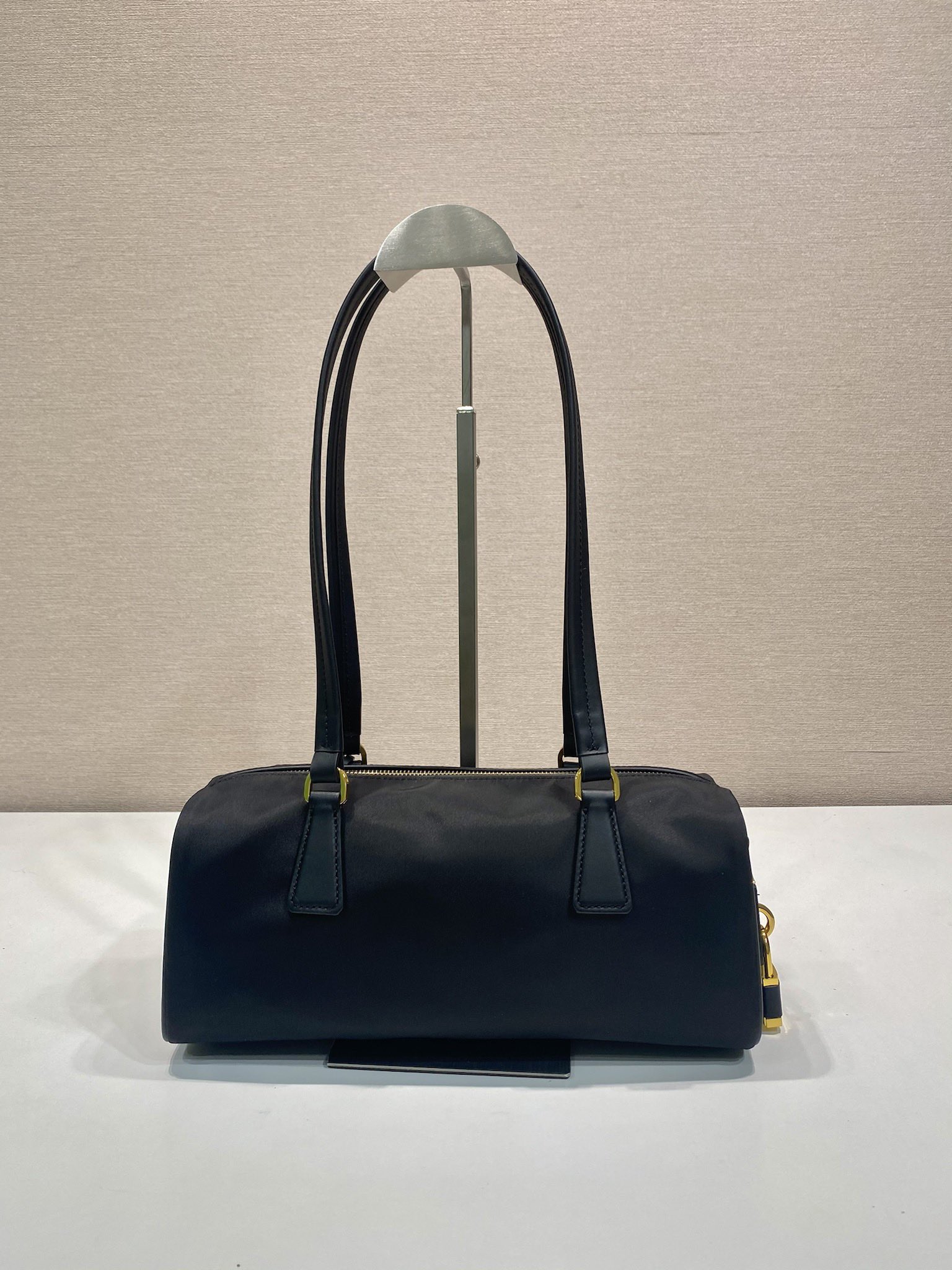 Bagsaaa Pra*a Re-Nylon and leather medium top-handle bag with padlock 1BB127 black - 29cm