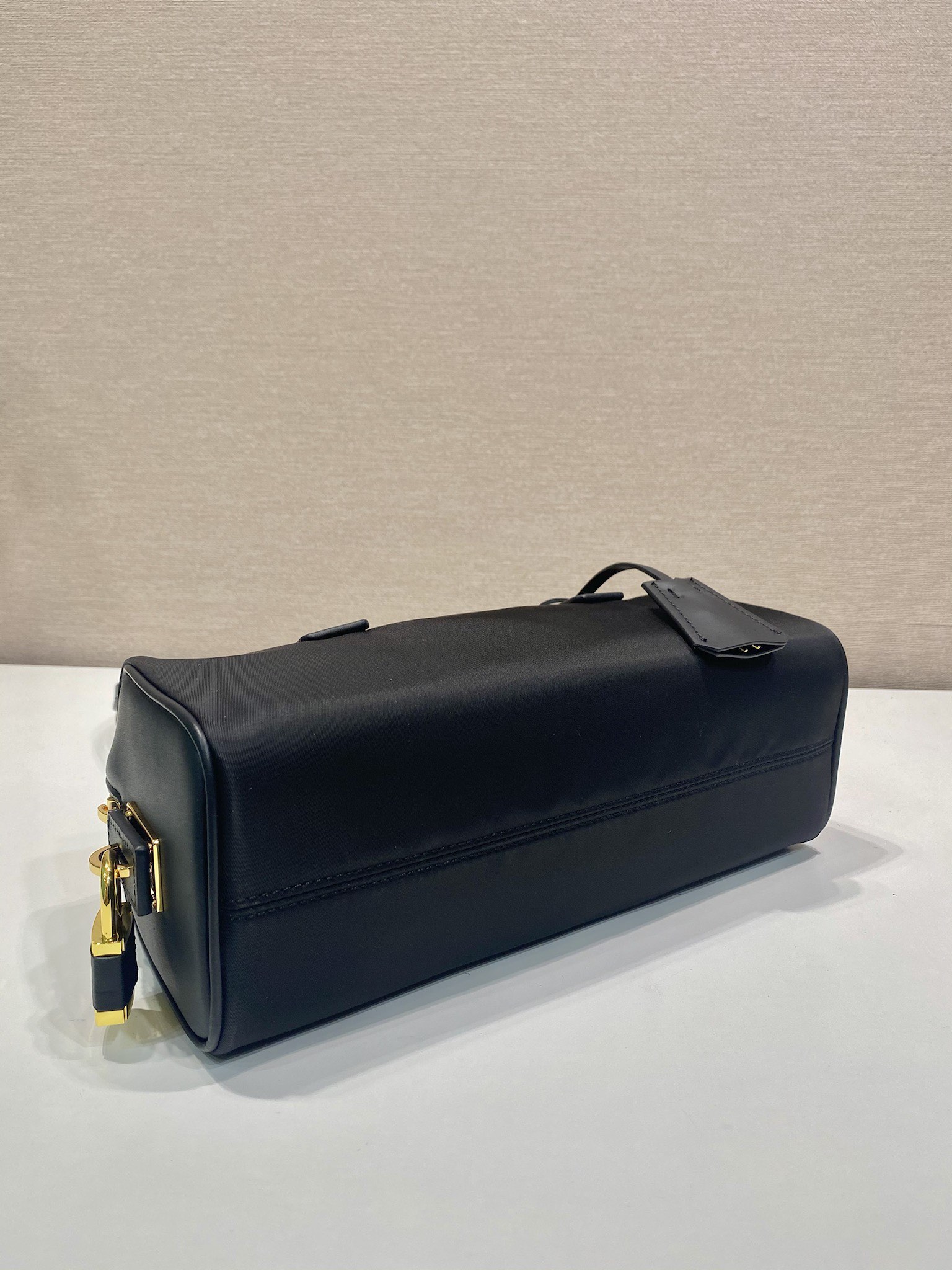 Bagsaaa Pra*a Re-Nylon and leather medium top-handle bag with padlock 1BB127 black - 29cm