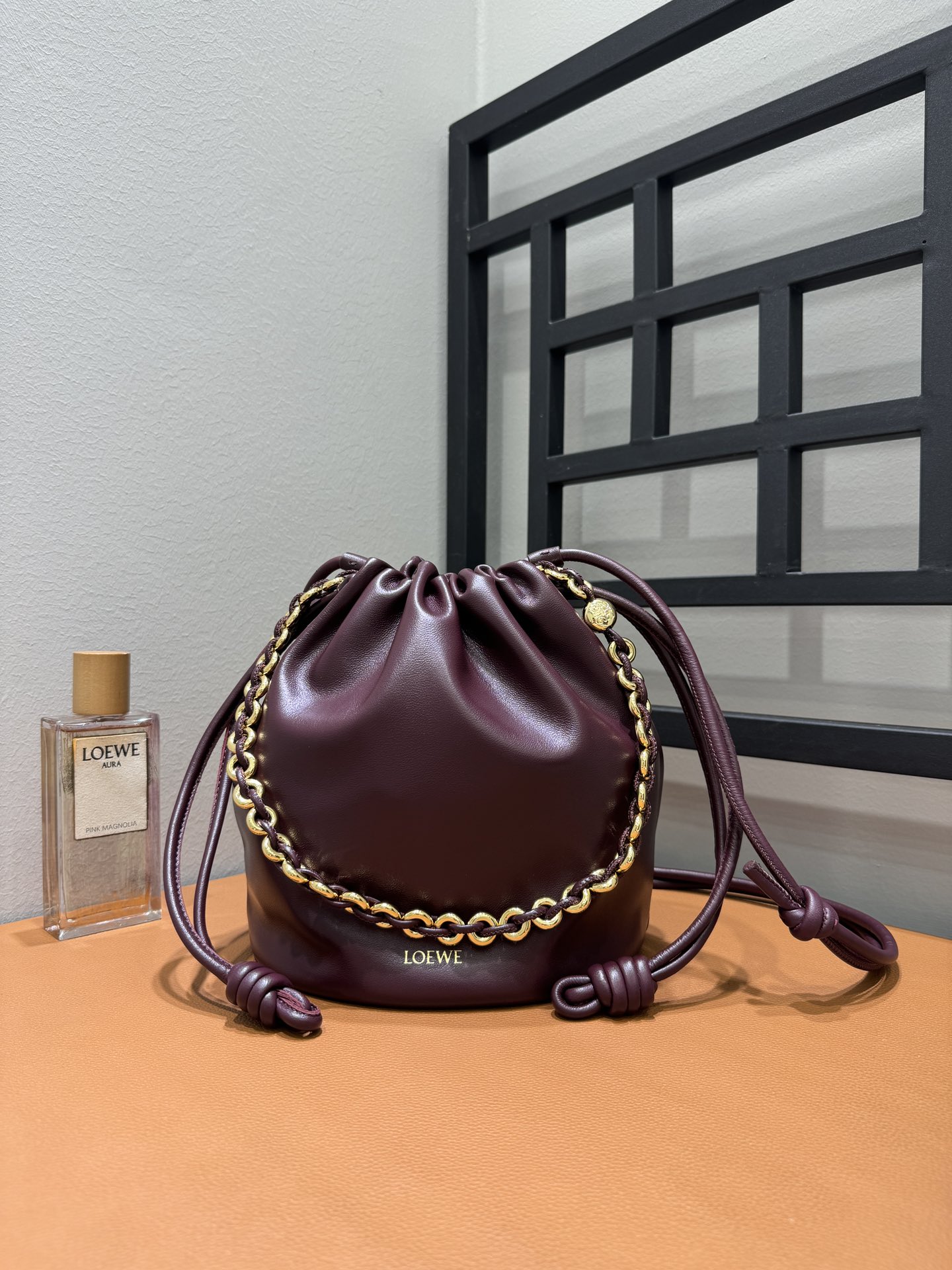Bagsaaa L0ew* Flamenco purse bucket in mellow nappa lambskin dark burgundy - 32*17*24cm