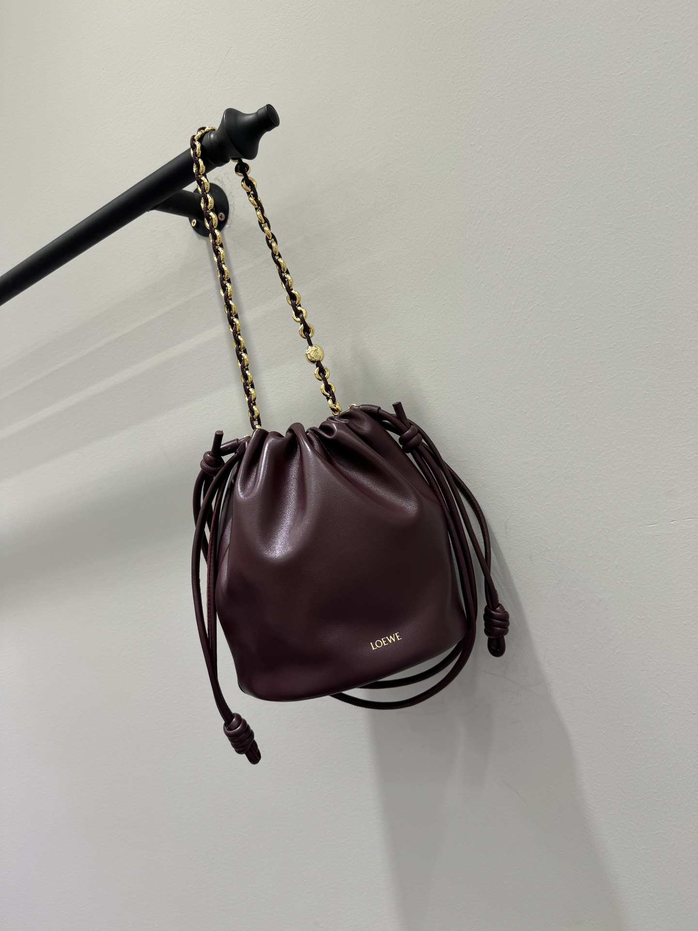 Bagsaaa L0ew* Flamenco purse bucket in mellow nappa lambskin dark burgundy - 32*17*24cm