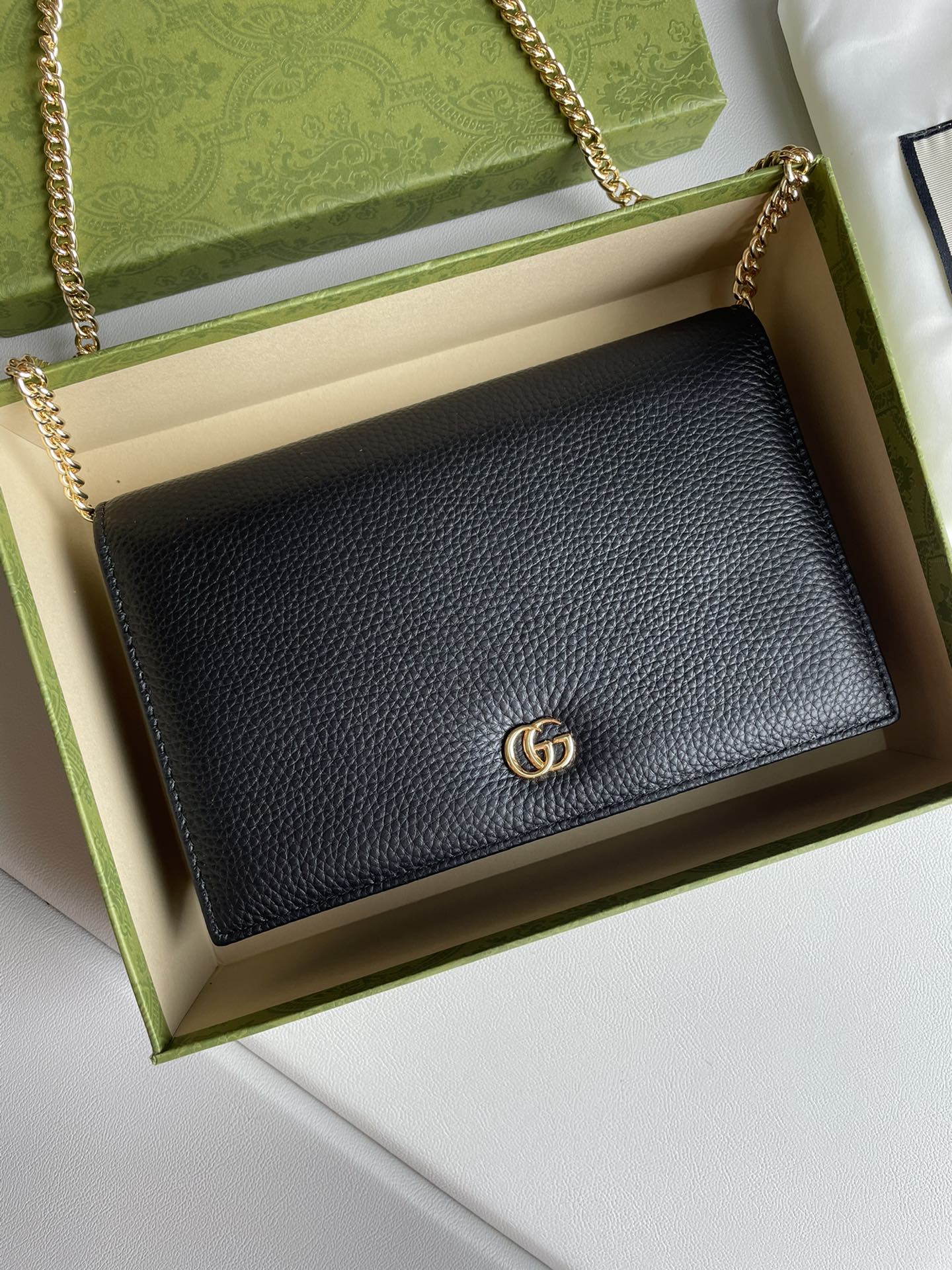 Bagsaaa Gvc*1 GG Marmont leather mini chain bag 497985 black - 20cm