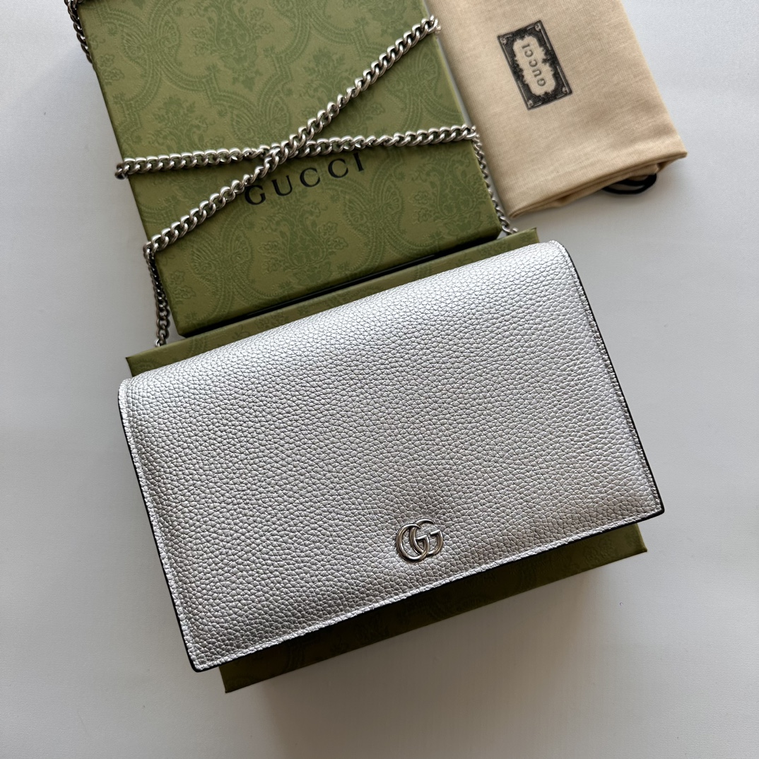 Bagsaaa Gvc*1 GG Marmont leather mini chain bag 497985 silver - 20cm
