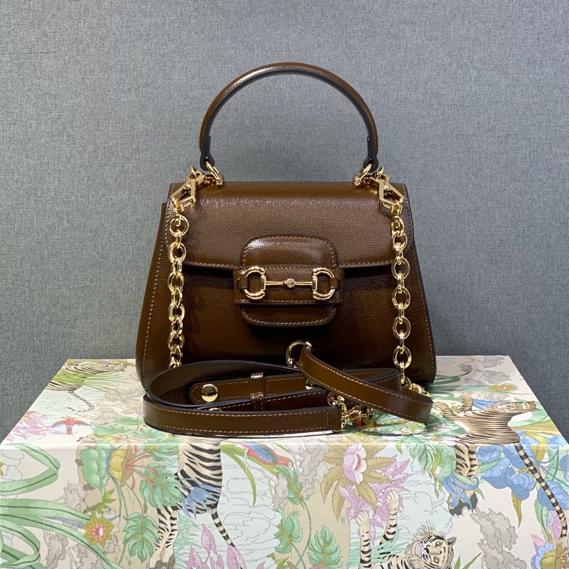 Bagsaaa Gvc*1 Horsebit 1955 mini top handle bag 703848 brown - 22cm