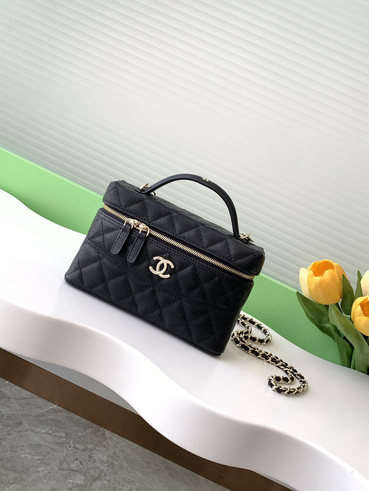 Bagsaaa Ch**el Long Vanity with chain AP4407 Black - 17 x 19.5 x 5cm