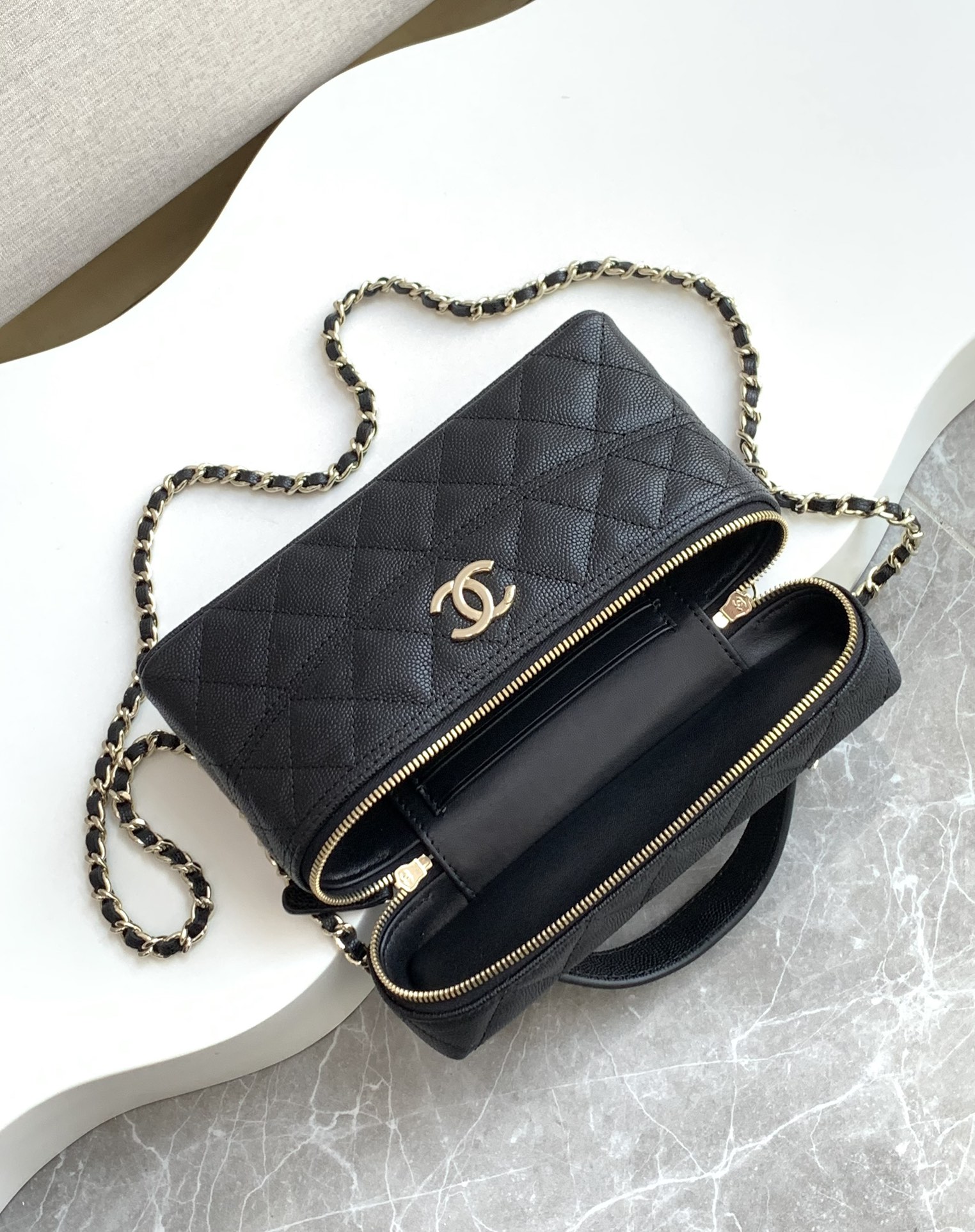Bagsaaa Ch**el Long Vanity with chain AP4407 Black - 17 x 19.5 x 5cm