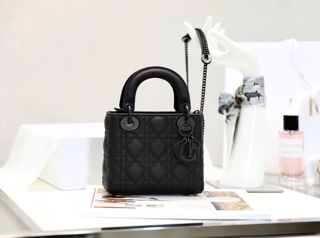 Bagsaaa Mini Lady D10r Bag Black Ultramatte Cannage Calfskin - 17cm