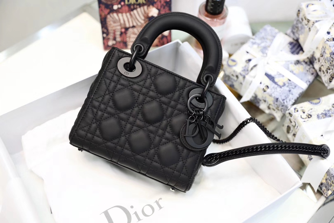 Bagsaaa Mini Lady D10r Bag Black Ultramatte Cannage Calfskin - 17cm