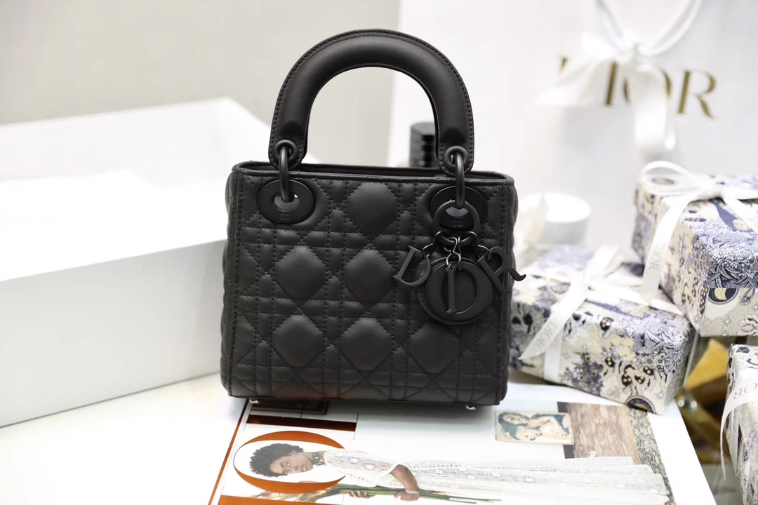 Bagsaaa Mini Lady D10r Bag Black Ultramatte Cannage Calfskin - 17cm