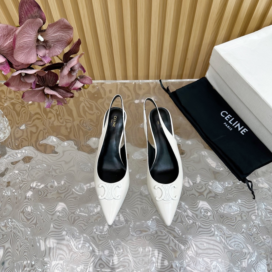 Bagsaaa Ce1i*e Alma Triomphe Slingback In Patent Calfskin White