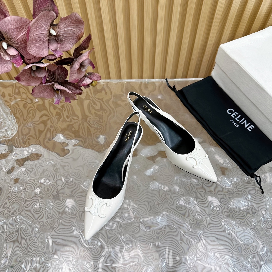 Bagsaaa Ce1i*e Alma Triomphe Slingback In Patent Calfskin White
