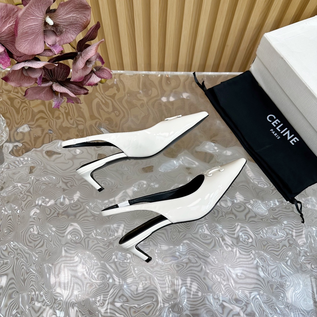 Bagsaaa Ce1i*e Alma Triomphe Slingback In Patent Calfskin White