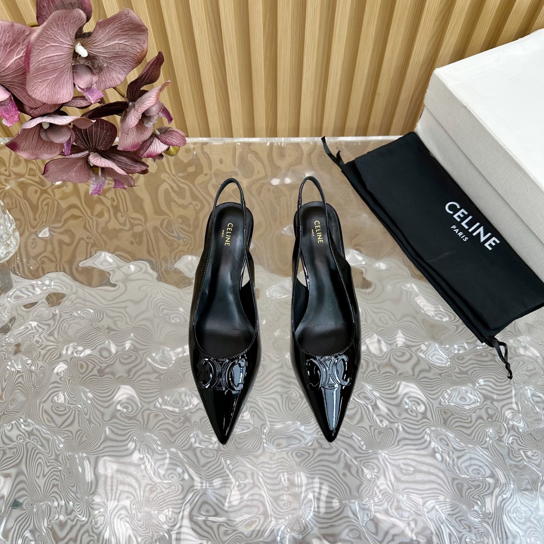 Bagsaaa Ce1i*e Alma Triomphe Slingback In Patent Calfskin Black