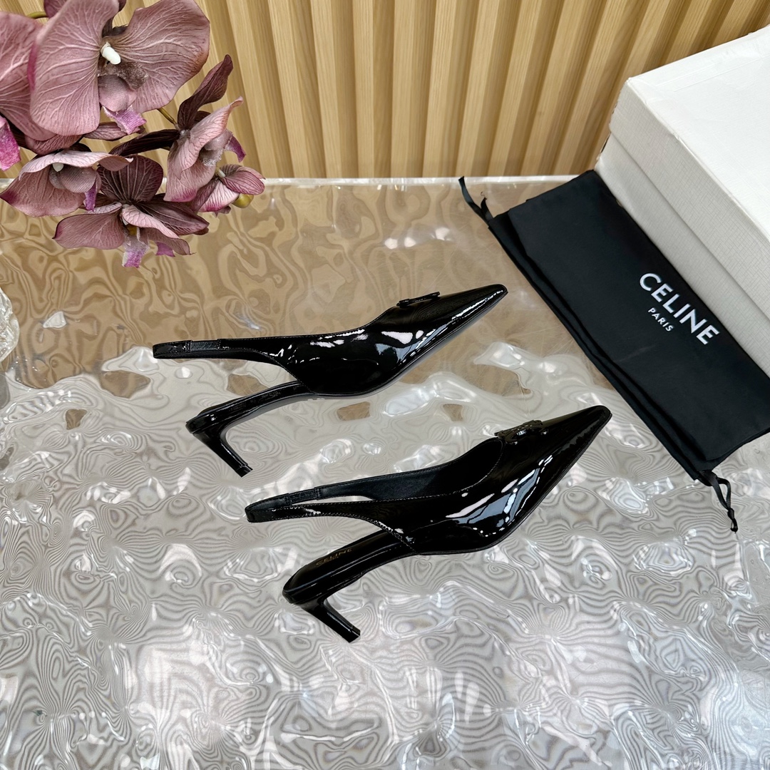 Bagsaaa Ce1i*e Alma Triomphe Slingback In Patent Calfskin Black