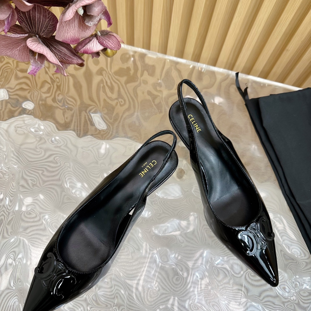 Bagsaaa Ce1i*e Alma Triomphe Slingback In Patent Calfskin Black