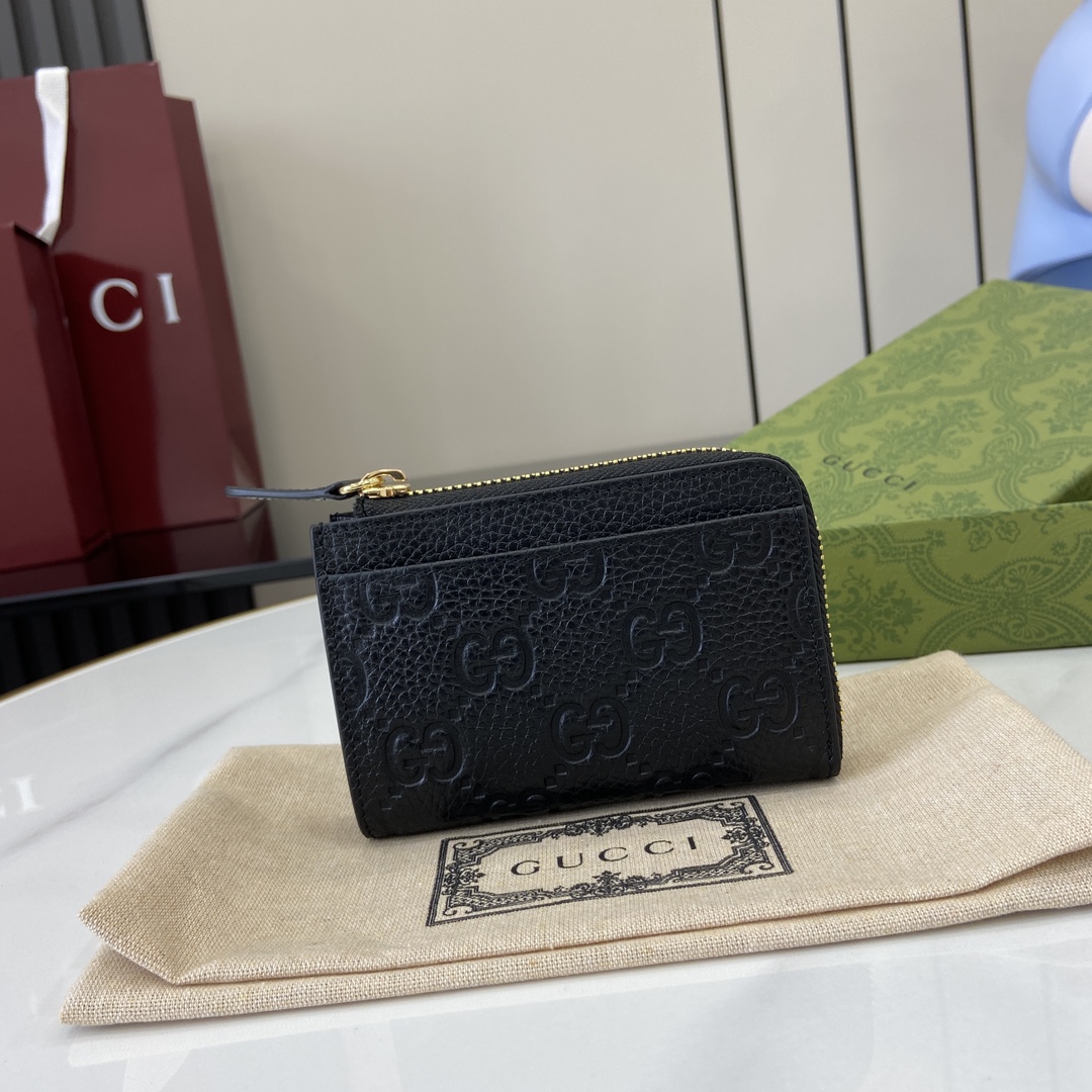 Bagsaaa Gvc*1 GG Emblem zip card case 815936 black - 13cm