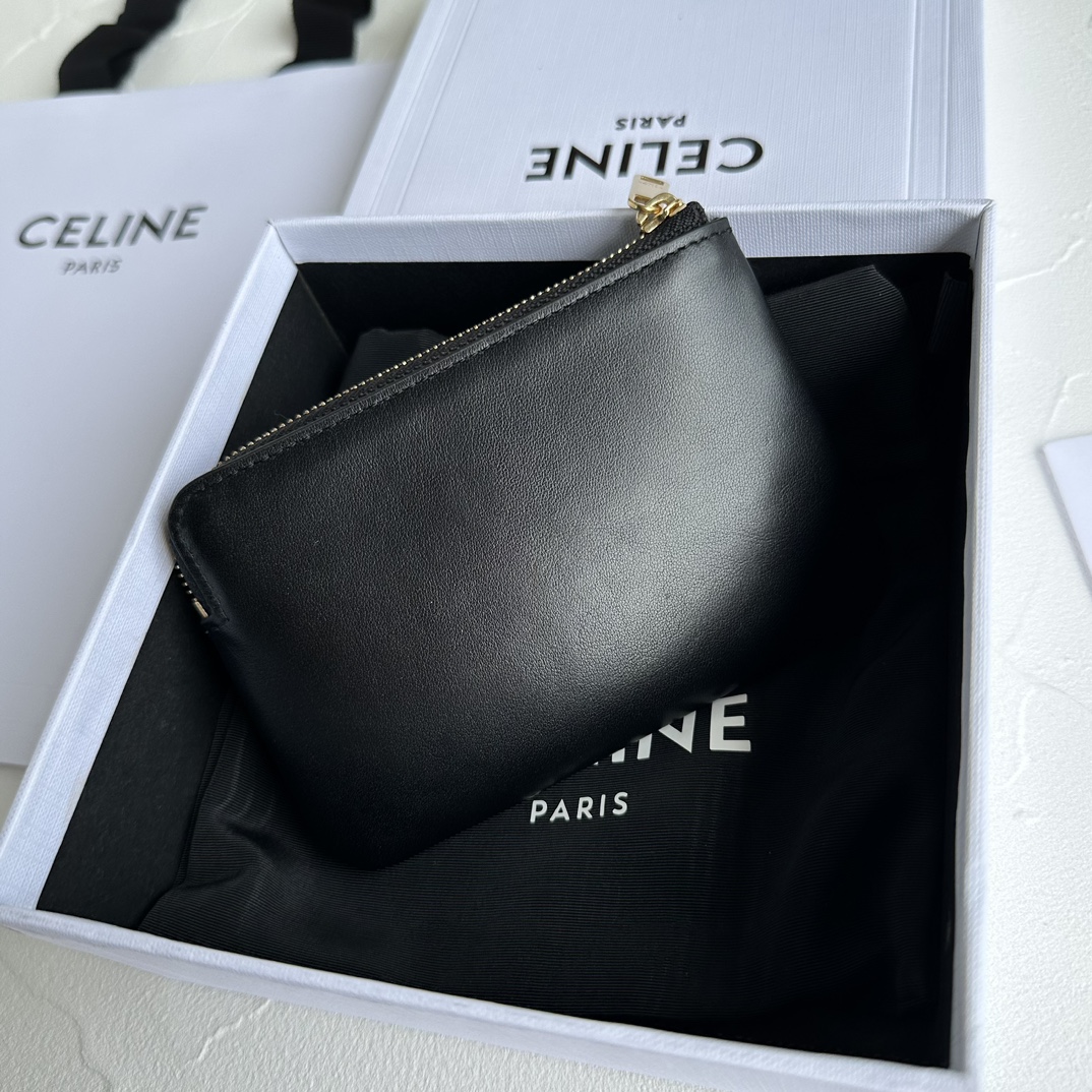 Bagsaaa Ce1i*e Coin And Card Pouch Cuir Triomphe In Smooth Calfskin Black - 13cm