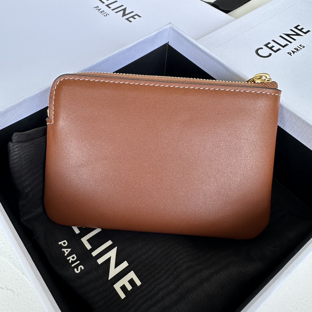 Bagsaaa Ce1i*e Coin And Card Pouch Cuir Triomphe In Smooth Calfskin Brown - 13cm