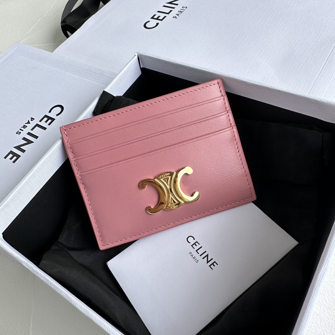Bagsaaa Ce1i*e Card Holder Triomphe In Shiny Calfskin Pink - 11cm