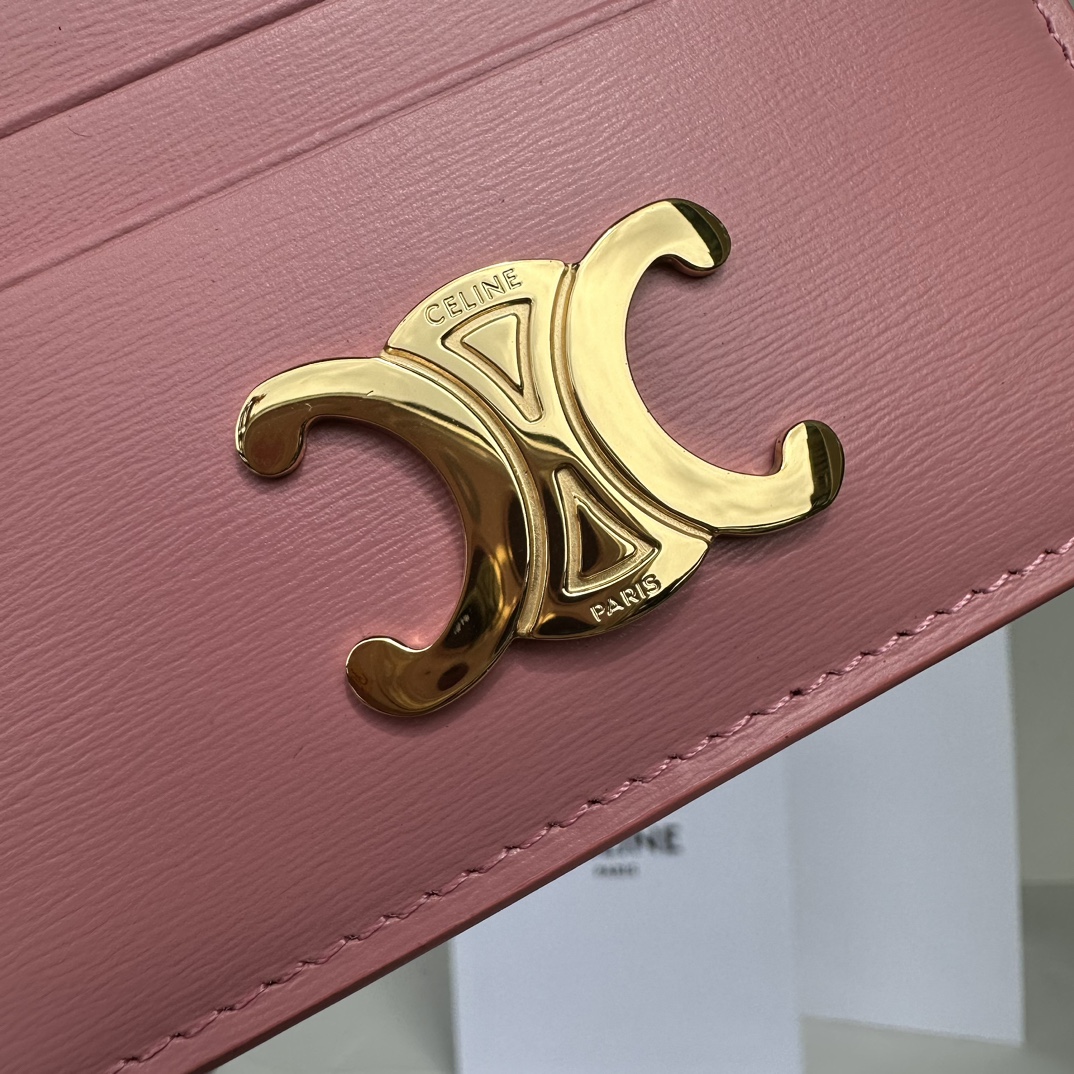 Bagsaaa Ce1i*e Card Holder Triomphe In Shiny Calfskin Pink - 11cm