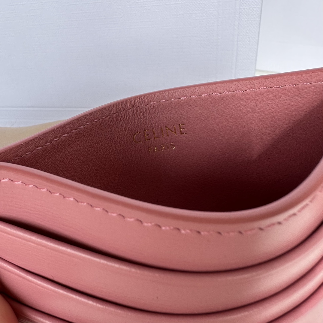 Bagsaaa Ce1i*e Card Holder Triomphe In Shiny Calfskin Pink - 11cm