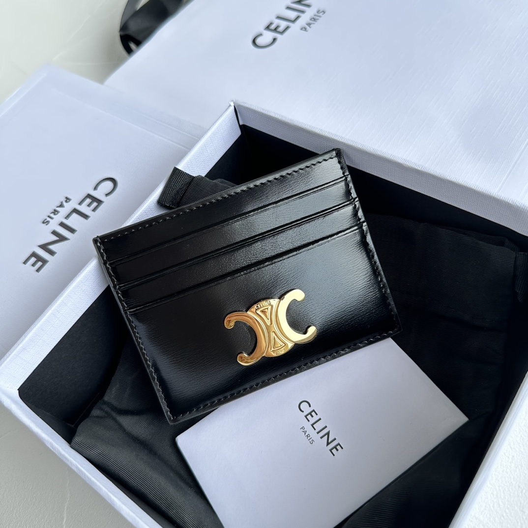 Bagsaaa Ce1i*e Card Holder Triomphe In Shiny Calfskin Black - 11cm