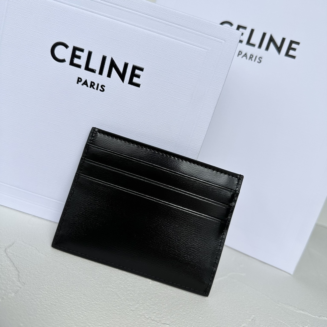 Bagsaaa Ce1i*e Card Holder Triomphe In Shiny Calfskin Black - 11cm