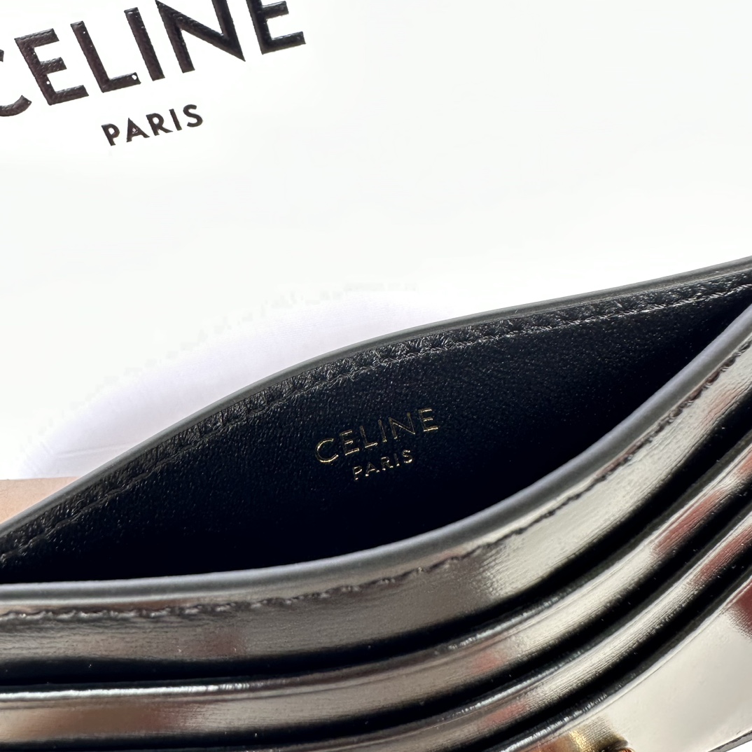 Bagsaaa Ce1i*e Card Holder Triomphe In Shiny Calfskin Black - 11cm